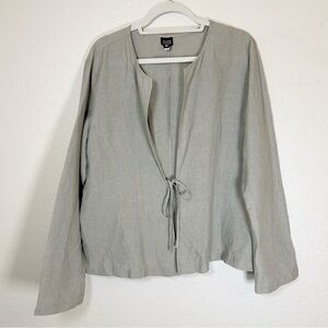 Eileen Fisher Grey Linen Blend Top XL Tie Front  Jacket Lagenlook Coastal